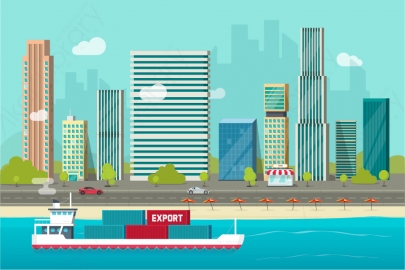 图片素材 扁平海港城市场景