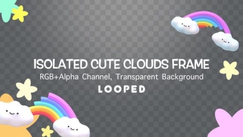 视频素材 前景可爱云朵彩虹花朵星星动画视频素材isolated-cute-clouds-frame-LCFK5TJ.zip