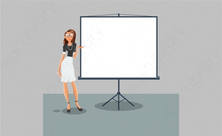 图片素材 扁平女人在白色展板上介绍场景