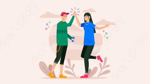 图片素材 扁平年轻人男女击掌场景
