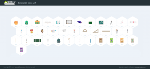 AE模板 MG扁平卡通教育学校教室用具元素图标包-icons__education