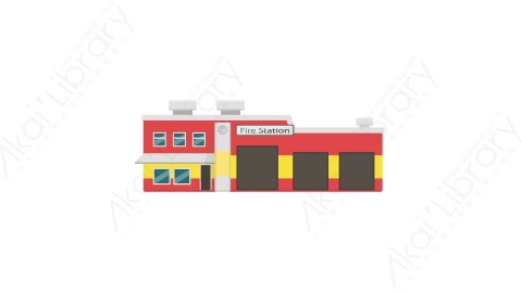 AE模板 02-fire-station消防站MG扁平动画卡通建筑高楼办公楼图标元素