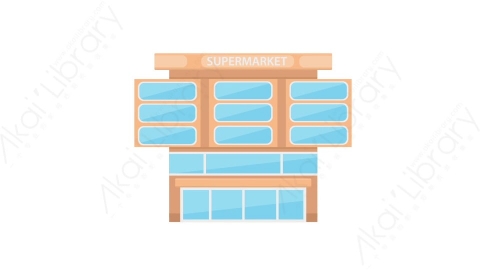 AE模板 02-supermarket-2超市购物中心MG扁平动画卡通建筑高楼办公楼图标元素
