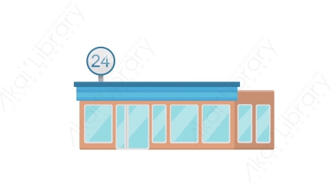 AE模板 07-shop-3商店便利店MG扁平动画卡通建筑高楼办公楼图标元素