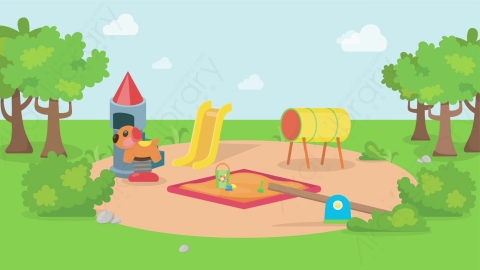 AE模板 12-playground-1公园沙坑游乐场MG扁平卡通街边马路公园街道场景背景