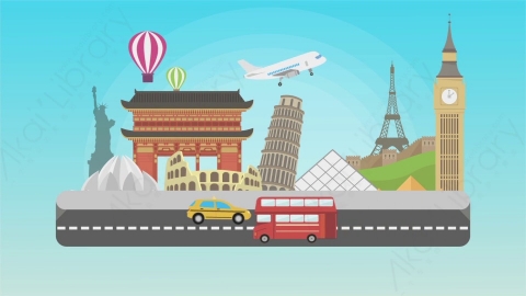 AE模板 08-travel-3旅行旅游马路街边公路MG扁平卡通旅行旅游场景背景