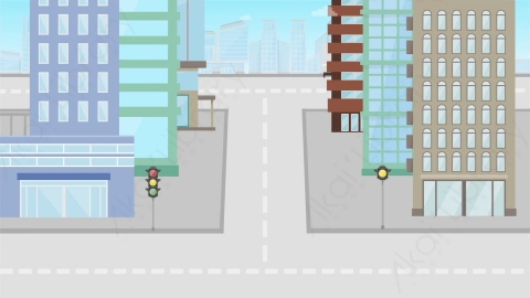 AE模板 09-street-4城市街道马路MG扁平卡通街道公园马路场景背景