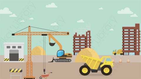 AE模板 05-construction建筑工地MG扁平卡通工厂医院场景背景