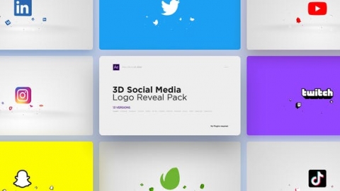 AE模板 3D社交媒体徽标显示包logo演绎