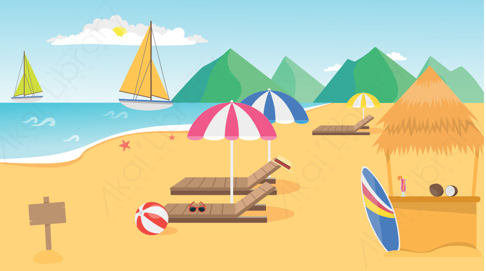 图片素材12 Beach 1海边沙滩mg扁平卡通场景背景 附ae动态版 源库素材网
