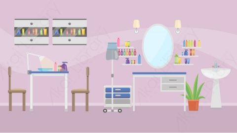 图片素材 12-beauty-salon美容院理发店MG扁平卡通商店商场场景背景-附AE动态版
