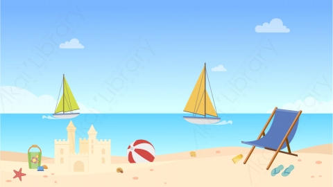 图片素材 01-beach-1海滩沙滩MG扁平卡通户外场景背景-附AE动态版