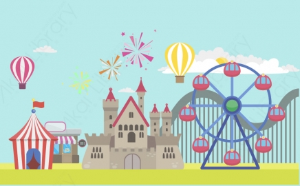 图片素材 05-circus马戏团MG扁平卡通旅行旅游场景背景-附AE动态版