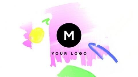 AE模板 多彩手绘笔刷闪烁快速抽象扁平MG动画徽标片头logo演绎开场视频
