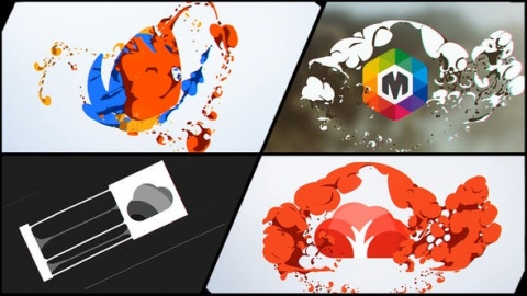 AE模板 时尚企业手绘液体烟雾爆炸飞溅MG动画徽标片头logo演绎开场视频