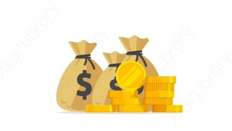图片素材 扁平很多钱或成堆的金币和现金袋