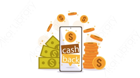 图片素材 扁平现金返还概念与金钱和硬币