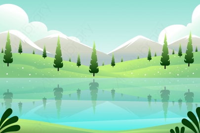 图片素材-扁平河流湖泊自然风景场景-4