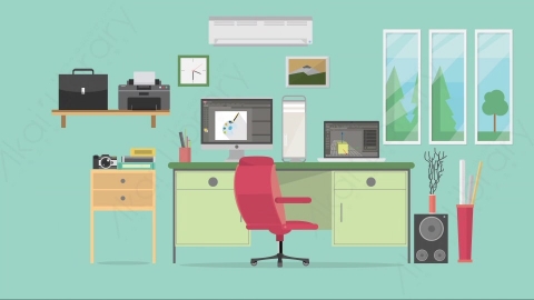 AE模板-Workspace - Animator工作区动画师室内MG扁平卡通动画背景场景