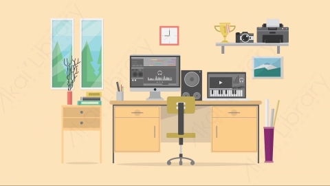 AE模板-Workspace - Composer工作区后期音乐编曲室内MG扁平卡通动画背景场景