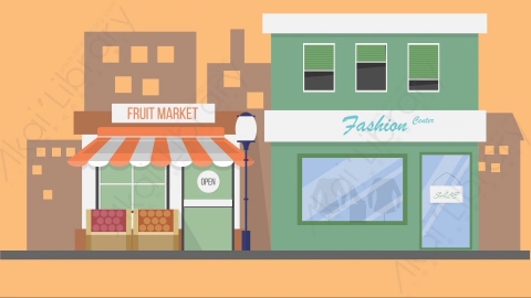 AE模板-Market 1市场集市商场室外MG扁平卡通动画背景场景