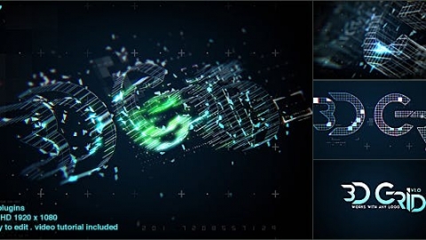 AE模板-3d网格徽标企业科技3D草图搭建构造片头logo演绎开场视频