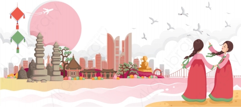 图片素材-扁平中日韩亚洲建筑场景-2