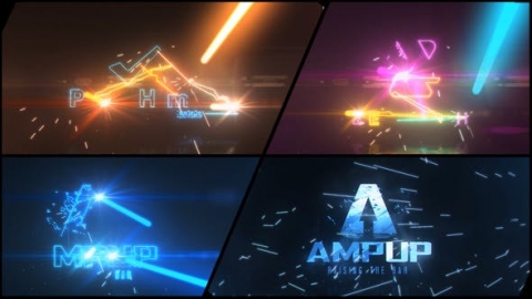 AE模板-激光冲击波徽标显示科幻光剑光效冲击波片头logo演绎开场视频
