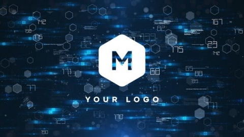 AE模板-技术徽标-4科技六边形数据闪烁片头logo演绎开场视频