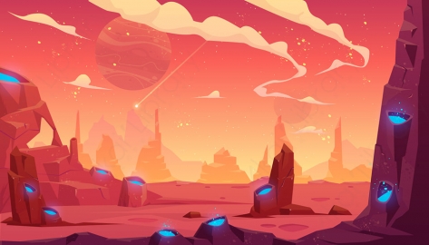 图片素材-扁平火星外星球太空自然场景-9