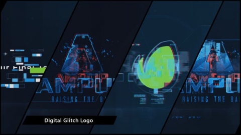 AE模板-数字故障徽标-2蓝色科技简约故障片头logo演绎开场视频