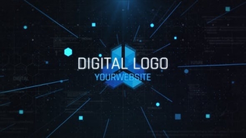 AE模板-未来信息数字徽标介绍蓝色科技未来派数字信息数据片头logo演绎开场视频