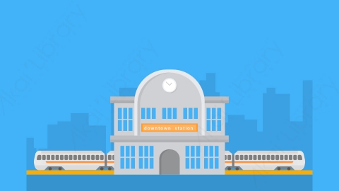 图片素材-扁平火车站建筑城市场景-4