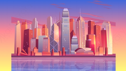 图片素材-扁平城市远景建筑场景-10