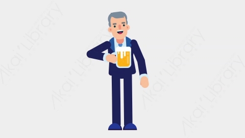 AE模板-BANKER27 Cheering with Glass商业银行家喝啤酒扁平职场职业商务人物角色