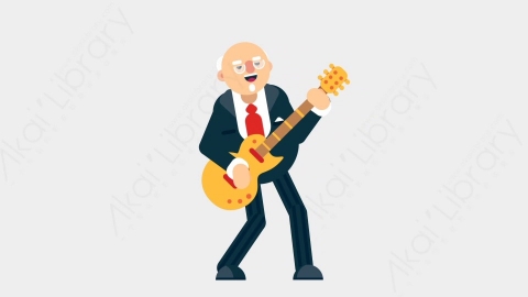 AE模板-BOSS 20 Playing Guitar商人老板弹吉他扁平商务商业人物职业角色