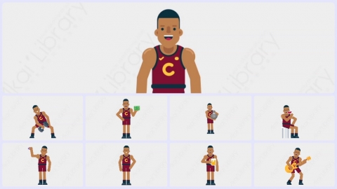 AE模板-BASKETBALL PLAYER竞技体育篮球运动员基本动作扁平运动人物职业角色