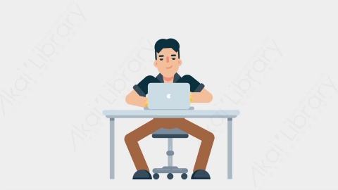 AE模板-CASUAL SMART 30 Typing on PC休闲懒散男士在电脑上打字扁平日常人物角色