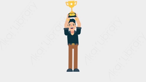 AE模板-CASUAL SMART 75 Trophy休闲懒散男士举起奖杯扁平日常人物角色