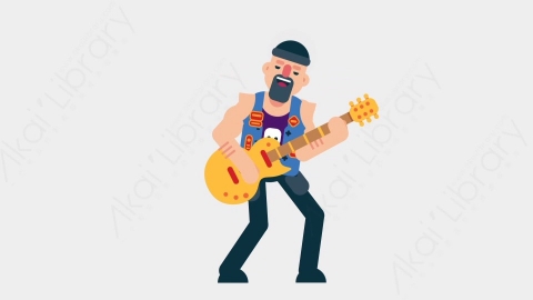 AE模板-BIKER 20 Playing Guitar司机摩托车手弹吉他扁平运动人物职业角色
