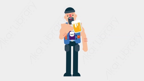 AE模板-BIKER 27 Cheering with Glass司机摩托车手喝啤酒扁平运动人物职业角色