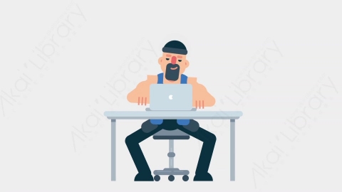 AE模板-BIKER 30 Typing on PC司机摩托车手在电脑上打字扁平运动人物职业角色