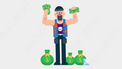 AE模板-BIKER 34 Money司机摩托车手财产财富钱扁平运动人物职业角色