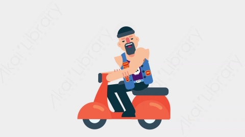 AE模板-BIKER 52 Scooter司机摩托车手骑摩托车扁平运动人物职业角色