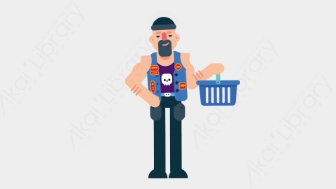 AE模板-BIKER 54 Shopping司机摩托车手购物扁平运动人物职业角色