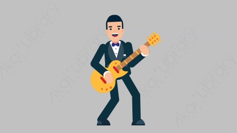 AE模板-DINNER SMOKING 20 Playing Guitar商业企业家弹吉他扁平人物商务角色