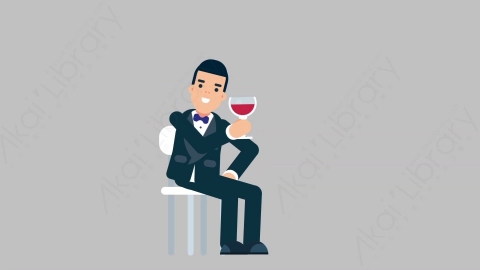 AE模板-DINNER SMOKING 80 Wine Toast商业企业家喝红酒扁平人物商务角色