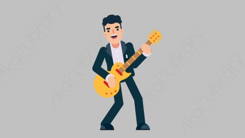 AE模板-OFFICE MANAGER 20 Playing Guitar商业办公室主管弹吉他扁平人物商务角色