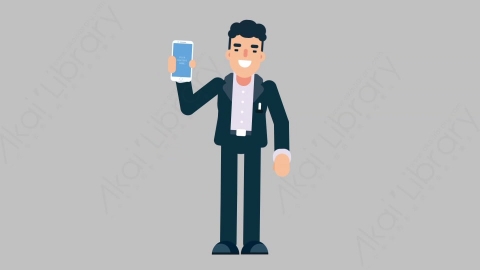 AE模板-OFFICE MANAGER 55 Showing Phone商业办公室主管展示手机扁平人物商务角色