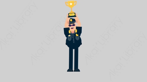 AE模板-POLICE 75 Trophy警官警察举起奖杯扁平人物职业角色